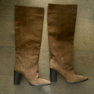 Zara Brown Suede High Boots - Size 6.5 - Brand New